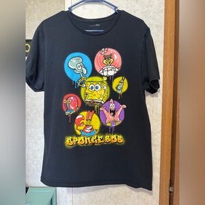 SpongeBob SquarePants Black Tee with Colorful Characters